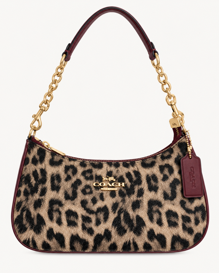 COACH Teri Signature Canvas Leather Leopard Burgundy print bag Style Purse, Gift for Her Christmas