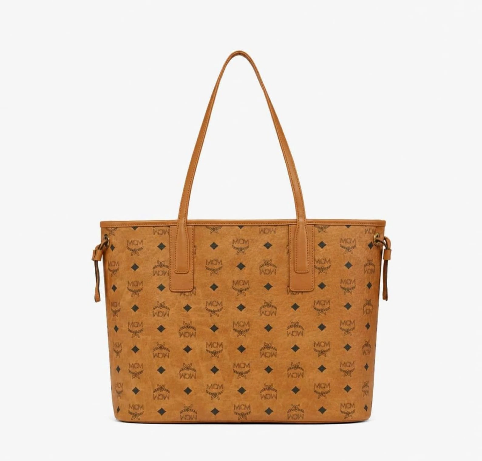 MCM Monogram Leather Tote Bag, Spacious Shoulder Carryall, Elegant Brown Work Purse - Image 3