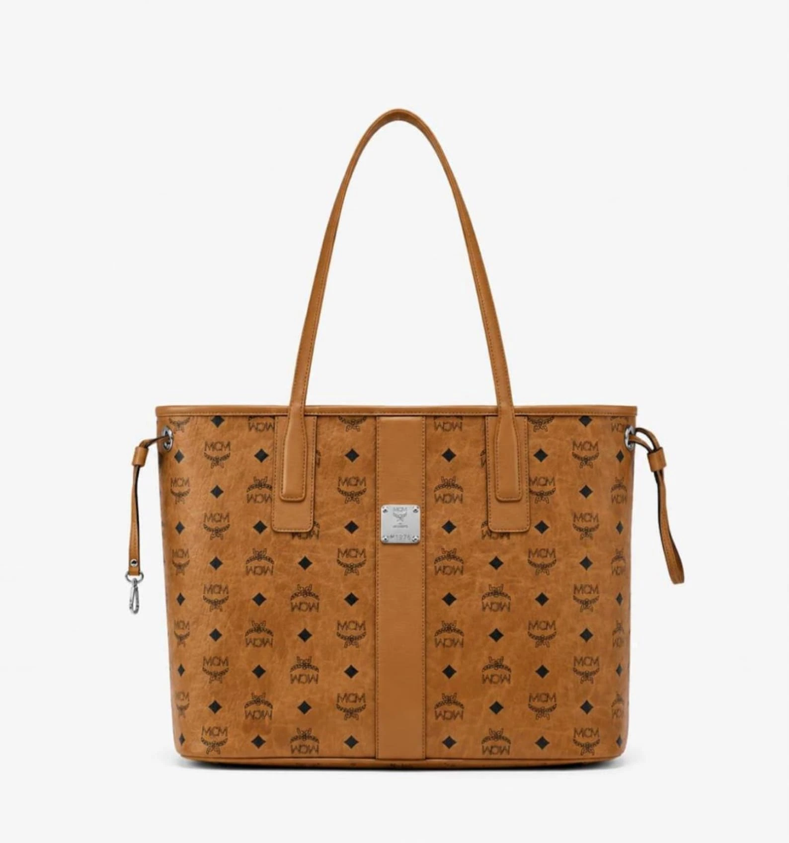 MCM Monogram Leather Tote Bag, Spacious Shoulder Carryall, Elegant Brown Work Purse