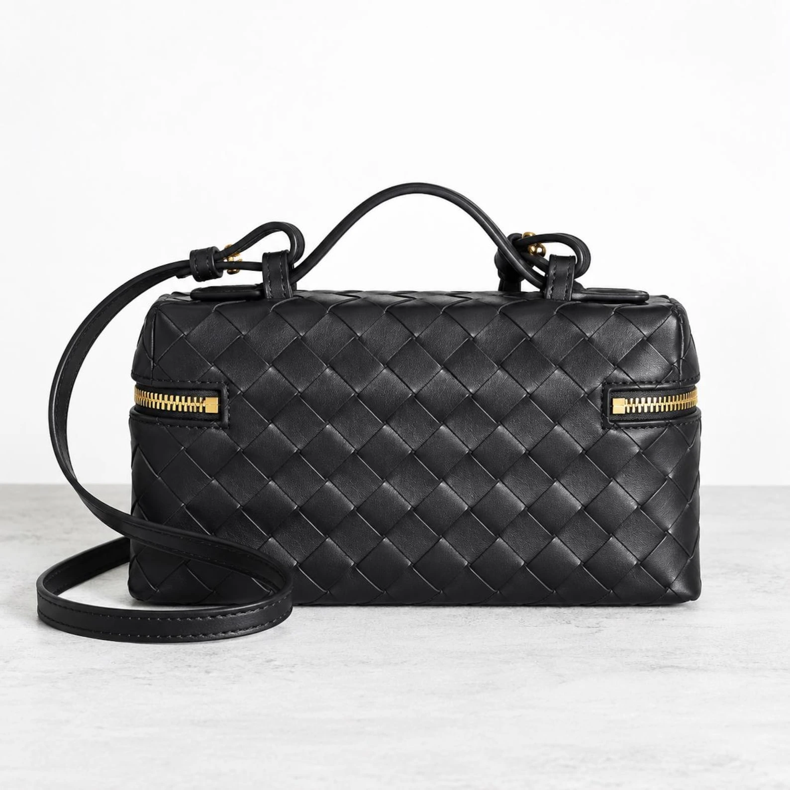 Handmade Lambskin Leather Crossbody Bag, Woven Mini Purse, Black Leather Handbag - Image 7