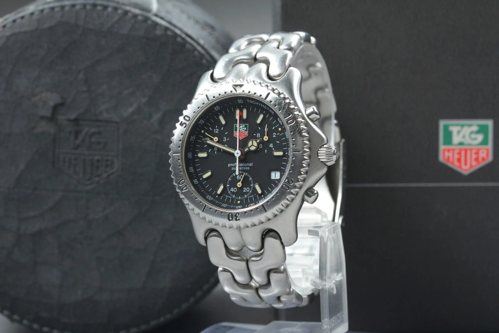 w/Box N MINT TAG Heuer SEL Professional Cg1110-0 Chronograph Black Qz Mens Watch