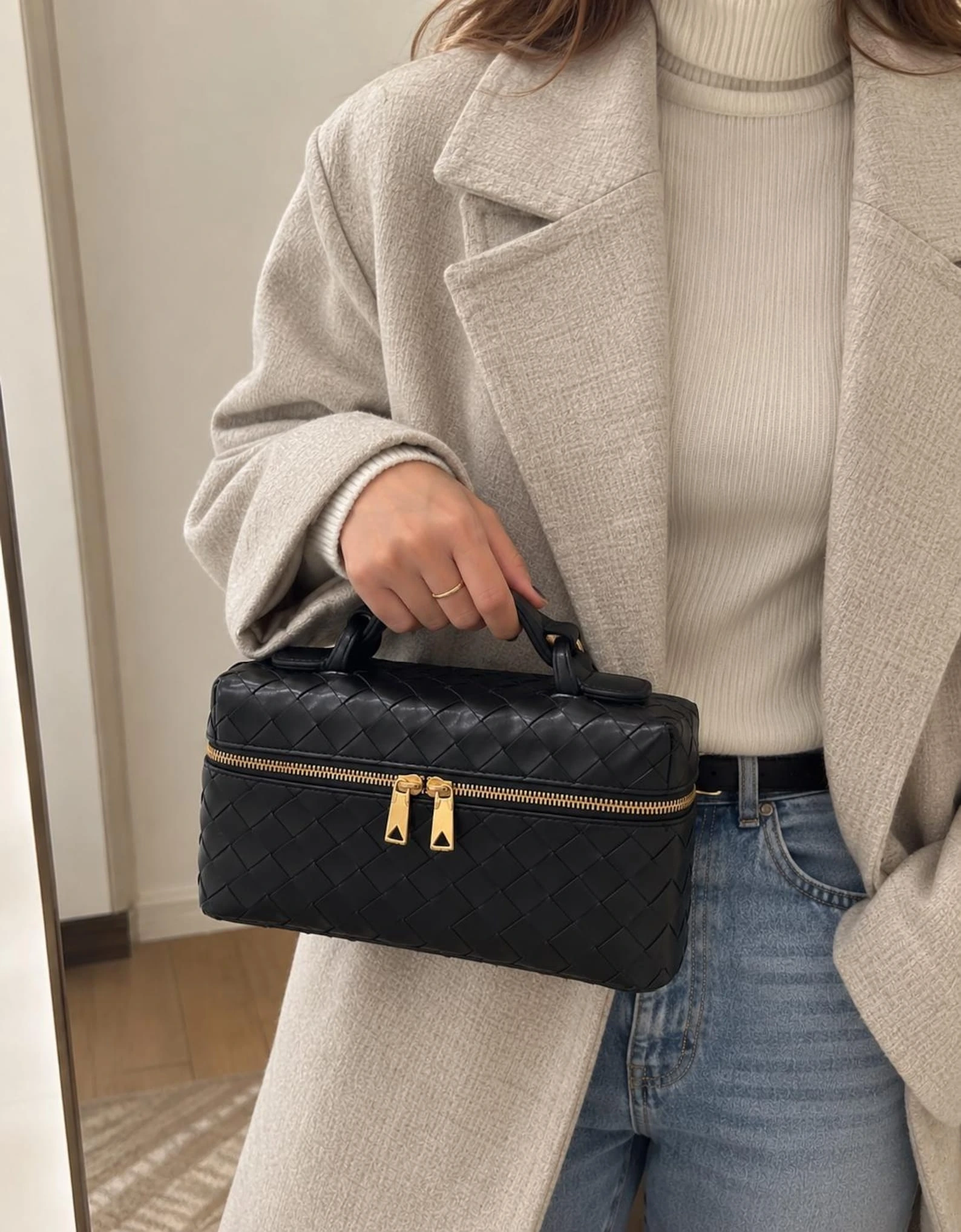 Handmade Lambskin Leather Crossbody Bag, Woven Mini Purse, Black Leather Handbag - Image 2