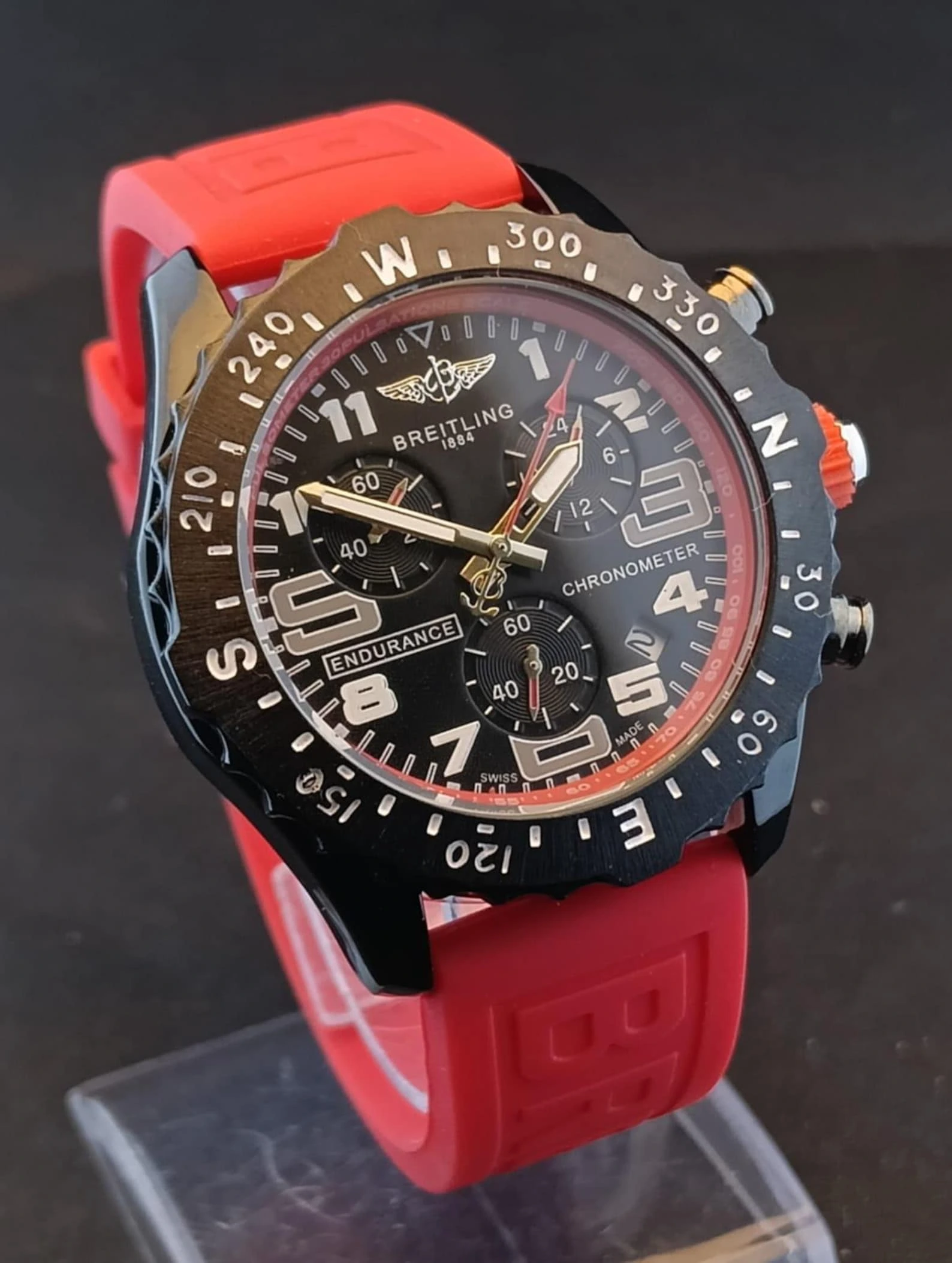 Vintage Breitling Endurance Black Dial Date Rotating Bezel Stainless Steel Case Working Men's Wristwatch - Image 6