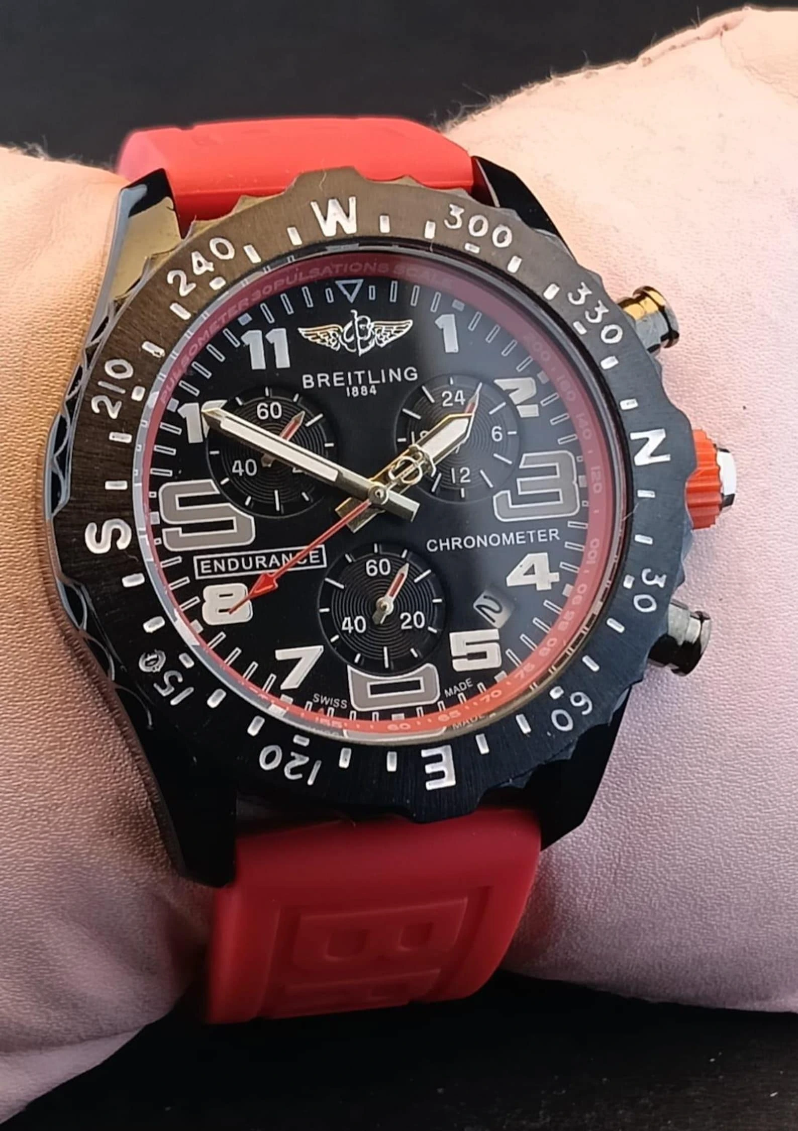 Vintage Breitling Endurance Black Dial Date Rotating Bezel Stainless Steel Case Working Men's Wristwatch - Image 3