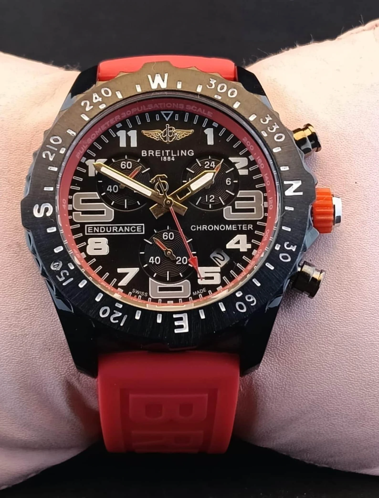 Vintage Breitling Endurance Black Dial Date Rotating Bezel Stainless Steel Case Working Men's Wristwatch - Image 2