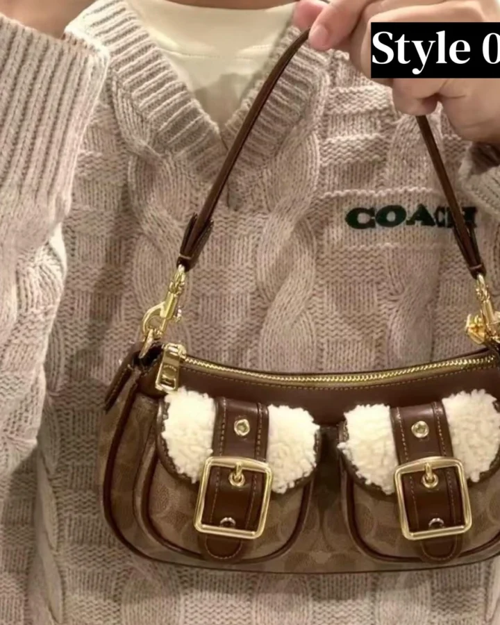 90s style Bag Signature Canvas Shearling Shoulder Bag