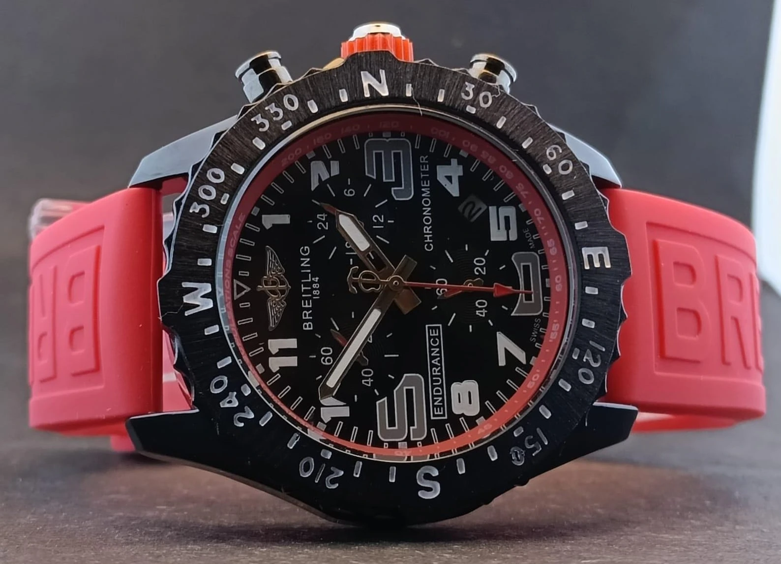 Vintage Breitling Endurance Black Dial Date Rotating Bezel Stainless Steel Case Working Men's Wristwatch - Image 5