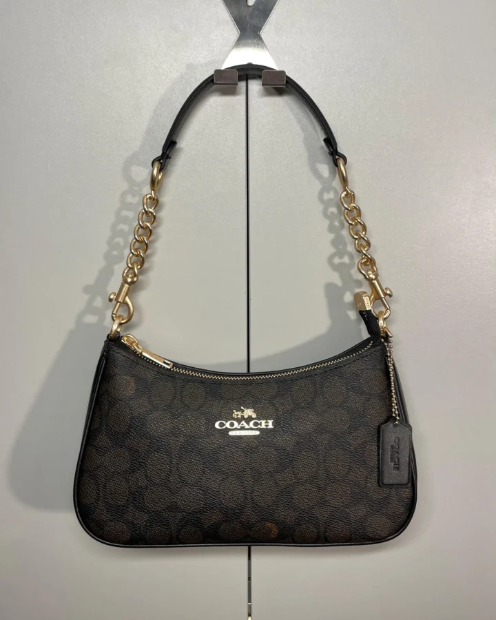 Coach Teri Shoulder Bag Signature Canvas Mocha Brown, Vintage Aesthetic Shoulder Purse, Y2K Handbag, Gift for