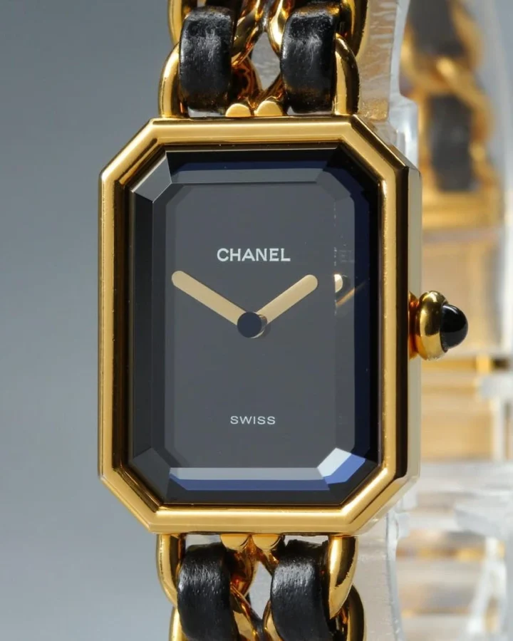 Near MINT CHANEL Premiere H0001 20mm Black Dial Gold Quartz Women's Watch JAPAN